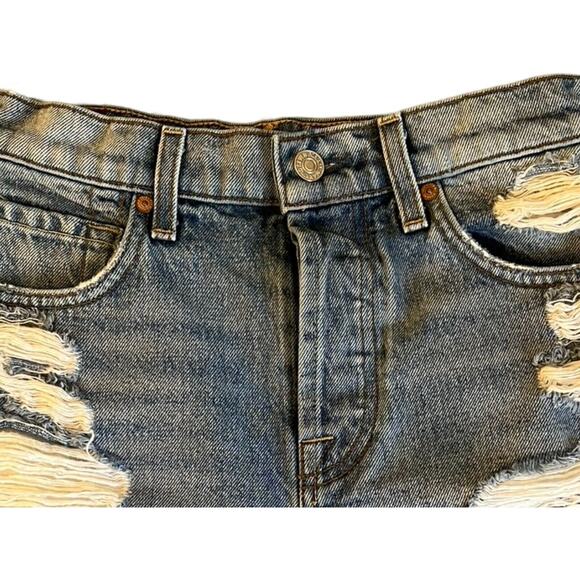7 For All Mankind Denim Shorts Womens Size 25 Distressed Button Fly Short Shorts - Picture 5 of 10
